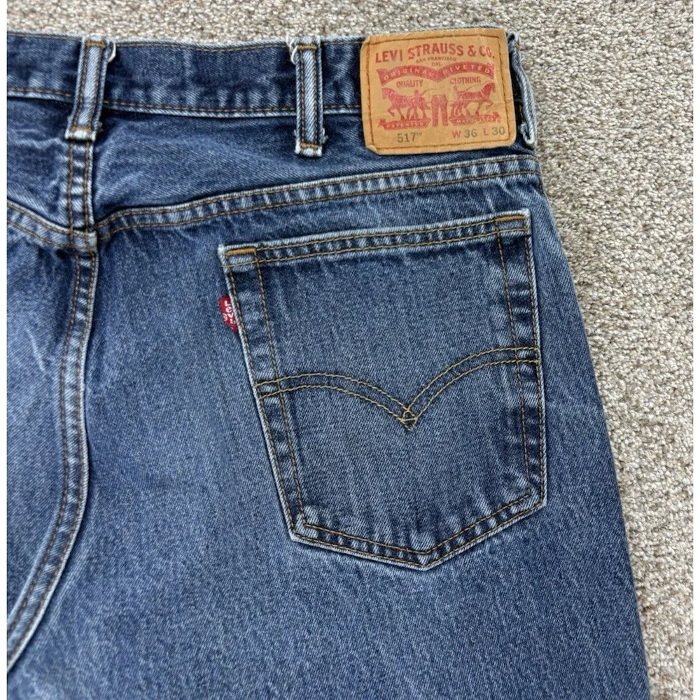 Levis 517 Jeans Mens 36x30 Blue Cotton Denim Workwear Wallet Fade Distressed '17